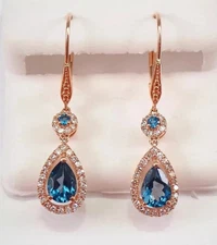Lab-Created London Blue Topaz 3.5Ct Pear Cut Teardrop Earrings Rose Gold Plated