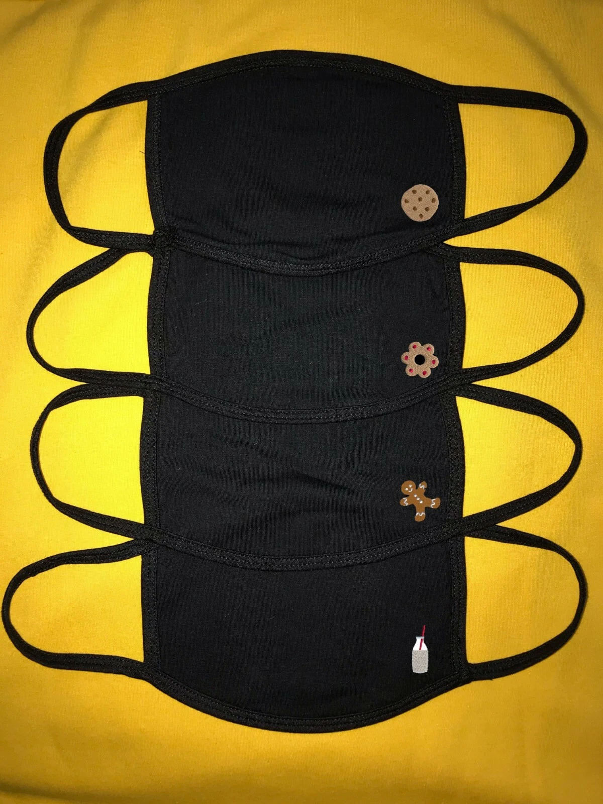 4 Pcs Black Cotton two Layer Adult kids Face Mask Washable Unisex cookies milk