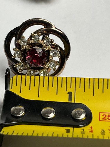 Vintage Earrings 1920's Red Clear Rhinestones Stunning Gold Tone Brass Screwback - Picture 11 of 13