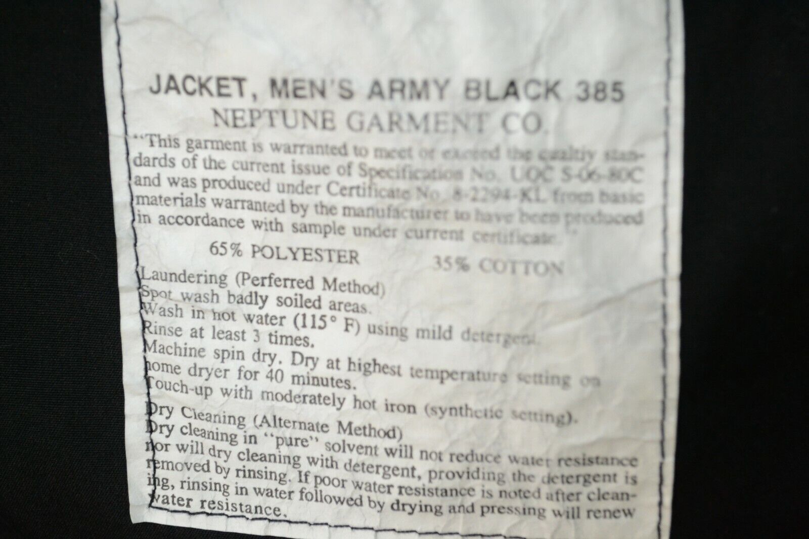 Vintage Neptune Garment Army Black 385 Jacket Men… - image 4