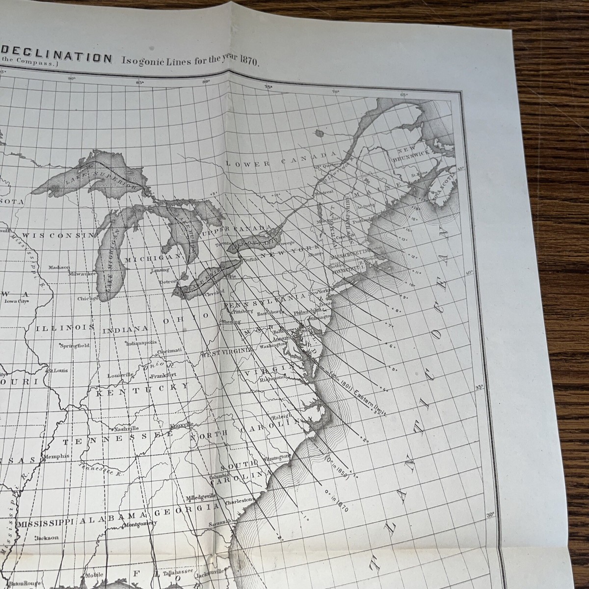 US Coast Survey Magnetic Declination Lithograph: Isogonic Lines
