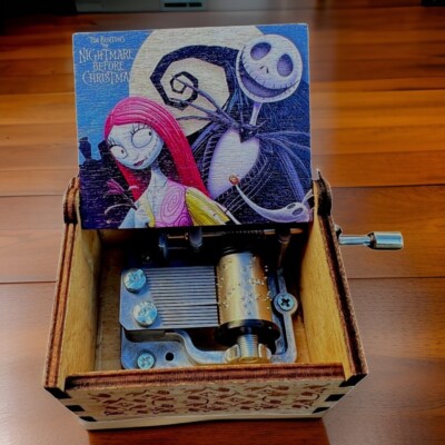  Nightmare Before Christmas  Handmade Hand Crank  Wooden Vintage Music Box