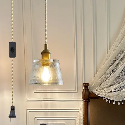 Vintage Glass Pendant Light Plug-In Hanging Lamp Kitchen Island