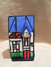 Porcelain Clock House Stained Glass Look Perfect For Tea light Candle