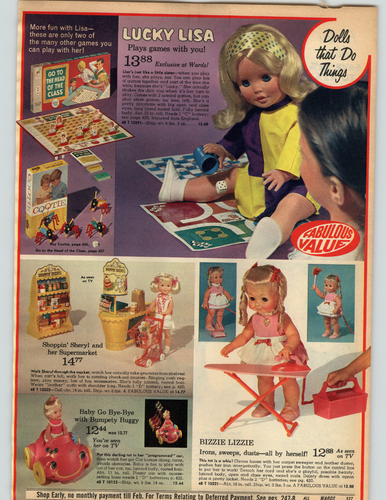1971 PAPER AD Doll Mattel Tippee Toes Ideal Thumbelina Bizzie Lizzie