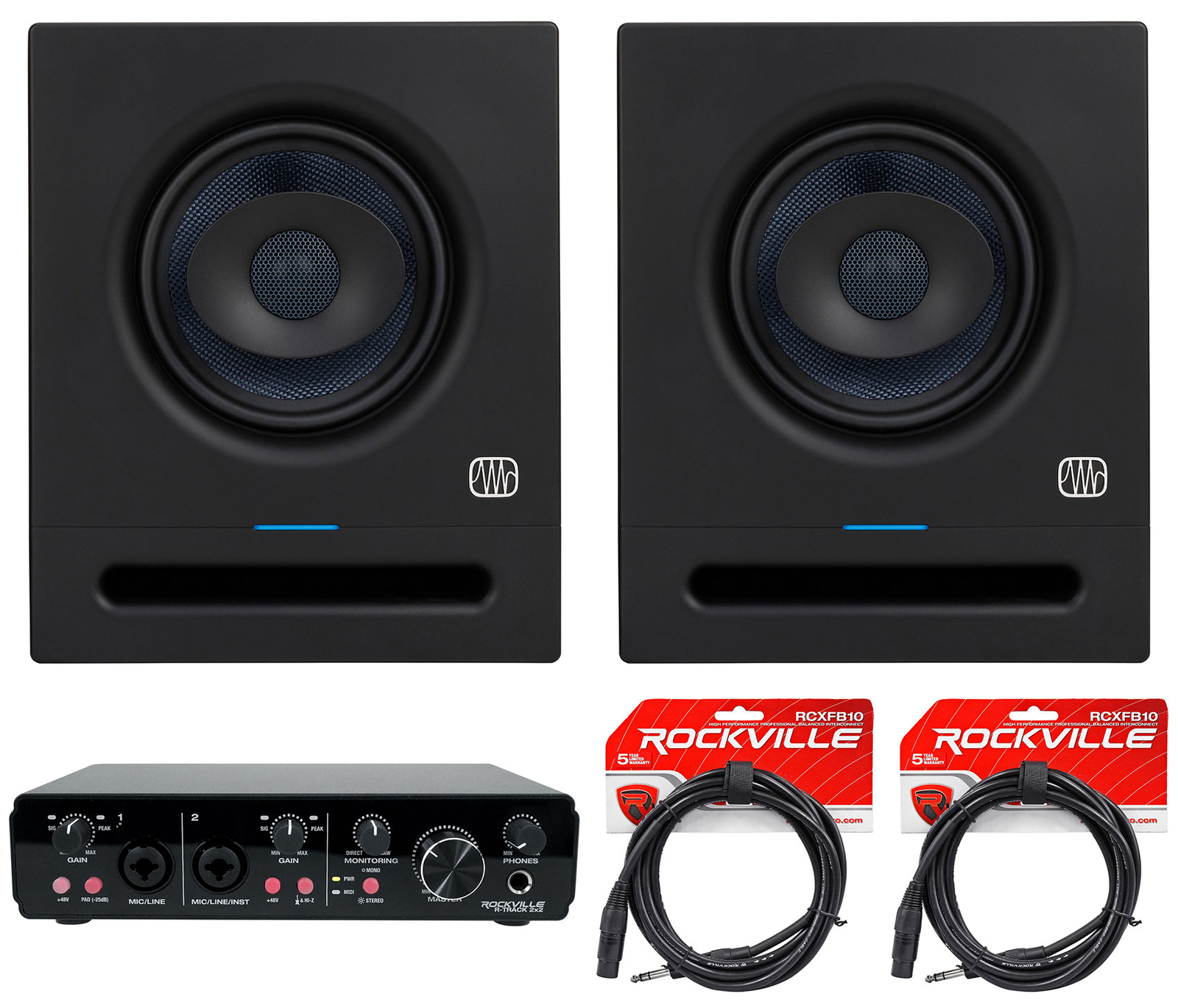 (2) Presonus Eris Pro 6 С питанием от 6 студийных мониторов и динамиков + USB-интерфейс 2x2