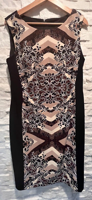 EUC Women's CONNECTED APPAREL Tank Dress Scoop Neck A-Line Floral Black Brown 10