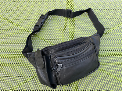 VTG 90s MAXAM BLACK LAMBSKIN TOOLED LEATHER WAIST FANNY PACK SLING CROSSBODY BAG