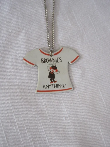1970s Girl Scouts of the USA Brownies Can Do Anything T-Shirt Pendant Necklace