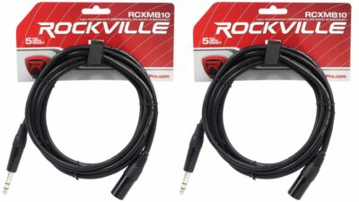 2 Rockville RCXMB10-B Black 10' Male REAN XLR to 1/4'' TRS Balanced Cables