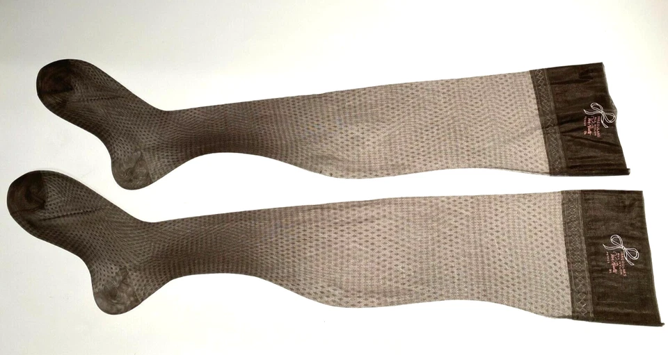 1双复古尼龙长袜9.5英寸x28英寸小号Van Raalte黑色钻石  — 第 2/4 张图片