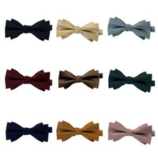 Men's Double-deck Pre-tied Bowtie Double Layers Solid Color Adjustable Bow Tie