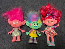 Troll Doll Lot 3 Dolls Poppy Rainbow Hair Pink Blue VG