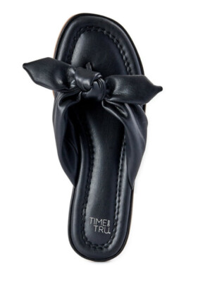 Time And Tru Womens Black Bow Thong Flat Slip-on Sandals Size 7W
