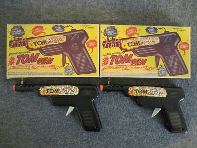 SET (2) 1940s MELDON BROS TOM GUN SUPER AUTOMATIC TOY GUN-ORIG. BOX PAT PEND USA