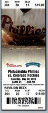 Colorado Rockies vs Philadelphia Phillies 5/30/2015 Full Ticket 