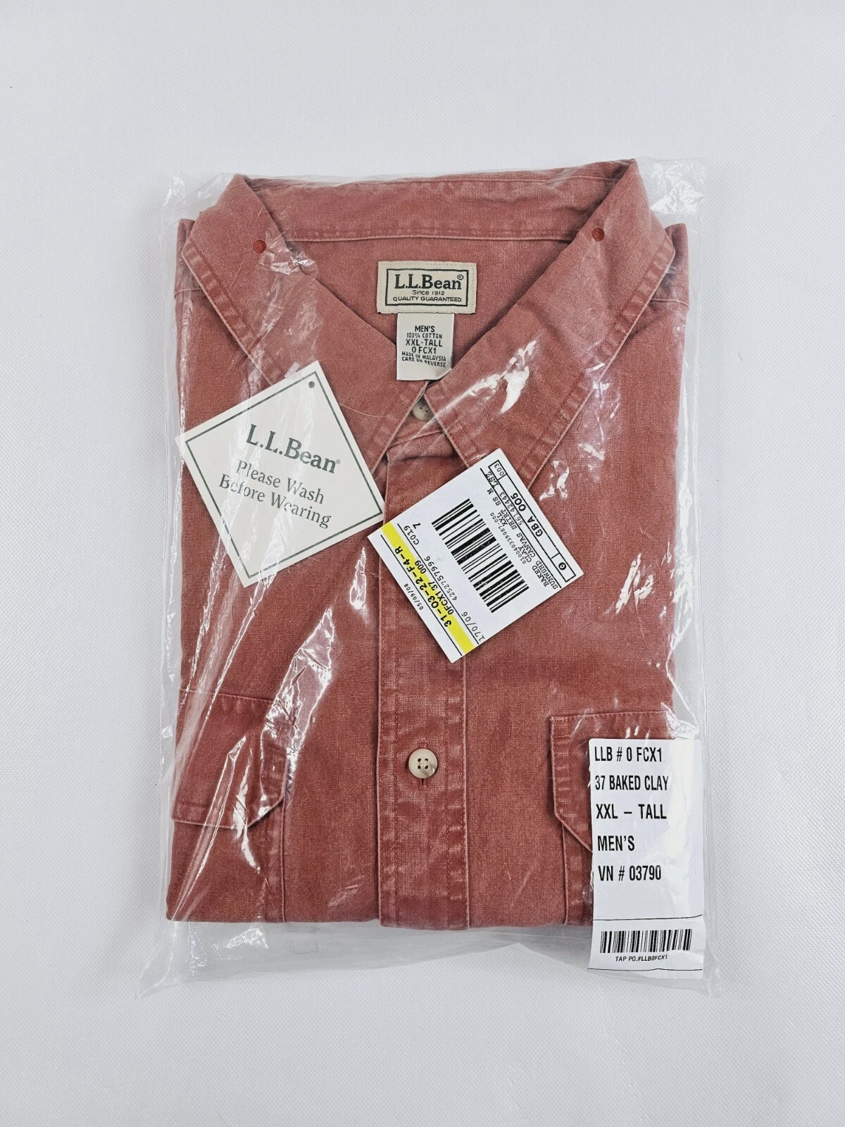 LL Bean Men's XXL Tall Red Sunwashed Canvas Button Up Field Camp Shirt 2XLT New