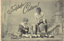 A111 Easter Greetings 1906 Little Boys Bunny Eggs Photo Montage postcard