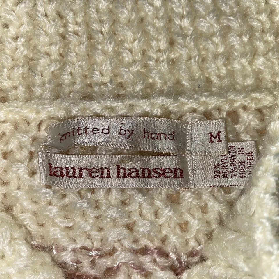 Suéter Lauren Hansen Acogedor Tejido a Mano Rosa Gris Excelente Estado De Colección Foto 3 de 4