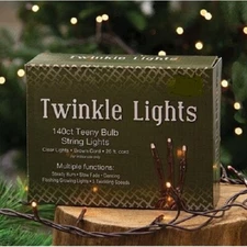 NEW PRIMITIVE Teeny Lights 140 Ct TWINKLE Bulbs Brown Elec Cord Strand INDOOR