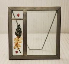 Vintage Dried Pressed Flowers Silver picture Frame photo easel cottage decor