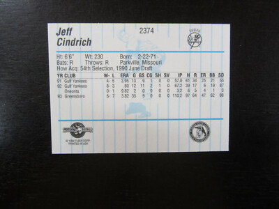 1994 Fleer ProCards # 2374 Jeff Cindrich Autograph Signed (B