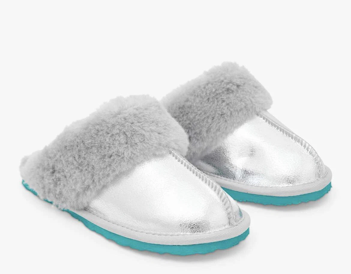 White Stuff Suede Sheepskin Mule Slippers. Silver. Small eBay