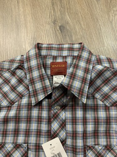 New Men's RUSTLER Short Sleeve Pearl Snap Western Shirt Sz XXL Cotton Blend - Picture 4 of 7