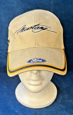 Ford Mustang Beige Baseball Hat Embroidered Logos Striped Trim