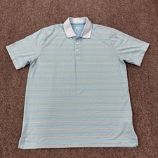 Brooks Brothers Polo Shirt Mens XL Blue Striped Polyester Spandex Stretch