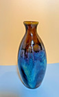 Bud Vase Studio Art Pottery Brown / Blue Flambe Drip Glaze Crystalline 4 3/4"
