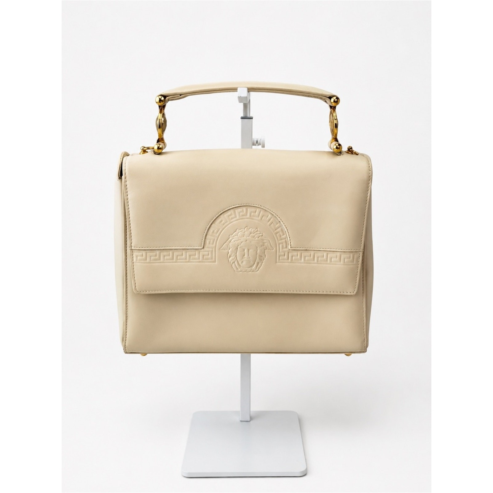 Vintage Versace Medusa Ivory Leather Top Handle Bag Satchel Handbag