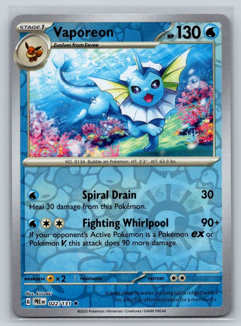 Vaporeon Reverse Holo Rare SV: Prismatic Evolutions 022/131 NM