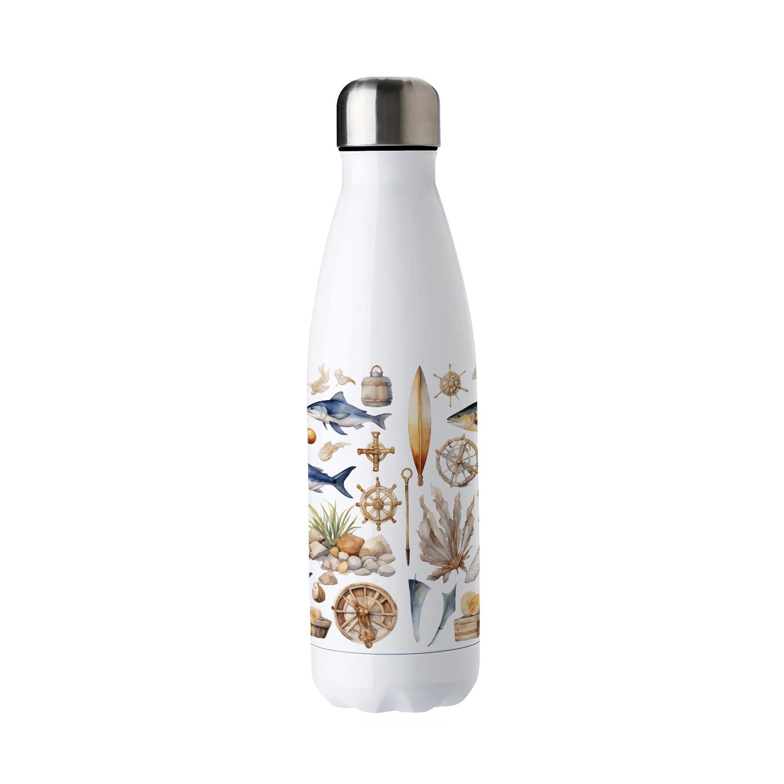 Seaside Stainless Steel Water Bottle - Coastal Maritime Themed Presents 500ml