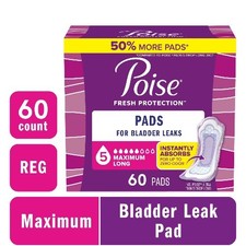 Poise Incontinence Pads , 5 Drop Maximum Absorbency, Long Length, 60 Count