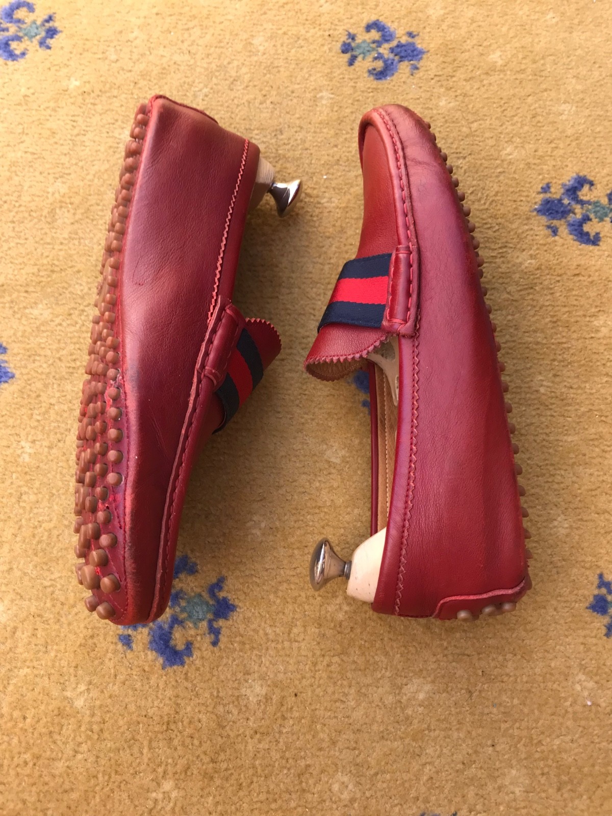 Gucci Loafers Leather Shoes Drivers Red Web Blue Mens US 7 UK 6.5 EU 40.5 thumbnail 12