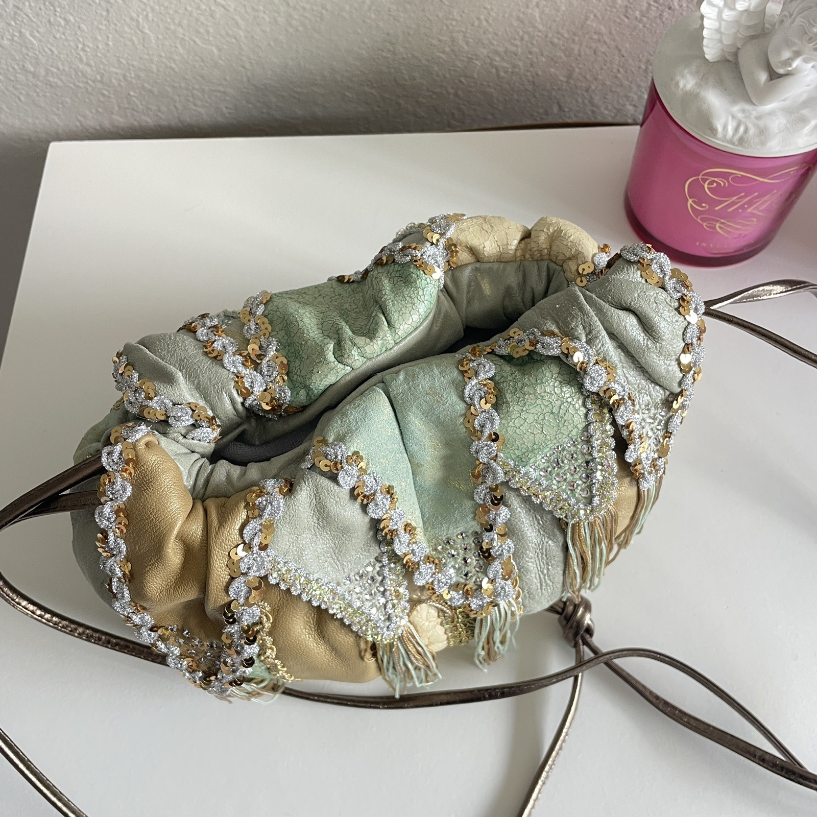 Vintage Jester Patchwork Drawstring Bag Purse 80s… - image 7