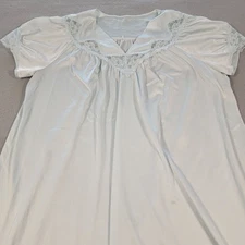 Vintage Shadowline Nightgown Blue Nylon Lace Trim Short Sleeve Size Petite