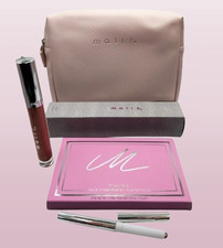MALLY COSMETICS SET 5PCS: PINK BAG, LIPSTICK, SHADOW STICK, BRUSH  EYE PALETTE