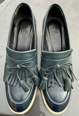 Hogan Tod s Blue Leather Fringe Tassel Loafers Italy   IYKYK Excellent 37 US 7