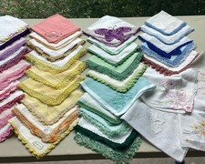 VINTAGE FORTY GORGEOUS LACE EDGED HANDKERCHIEFS MOST EDGED BY HAND MANY COLORS