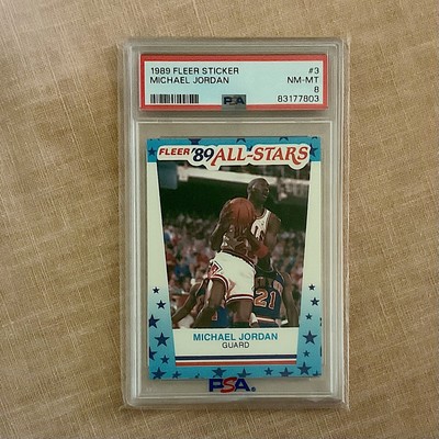 1989 FLEER STICKER #3 MICHAEL JORDAN NM-MT PSA 8, NICELY CENTERED LEFT TO RIGHT