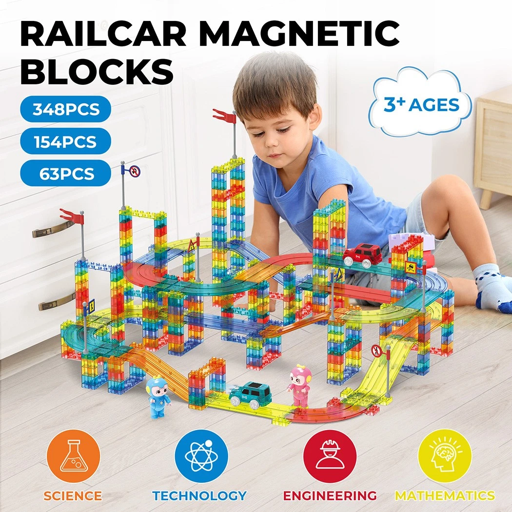 Kids Magnetic Tiles Blocks Railcar Building Marble Run Educational Toys STEm