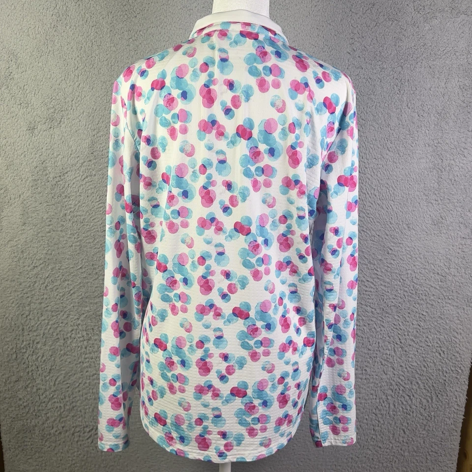 San Soleil Top Women Large White Watercolor Polka Dot Quarter Zip LS Performance - Image 3 of 4