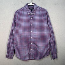 Banana Republic Mens Medium Slim Flex Fit Plaid Shirt Blue/Red Tech Stretch