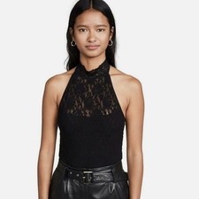 Hanky Panky 188165 Floral Lace SleevelessHalter Bodysuit Black Size Medium