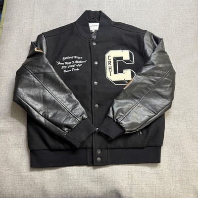 Carhartt WIP Brown Ducks Bomber Jacket Men's L Black Varsity Faux Leather