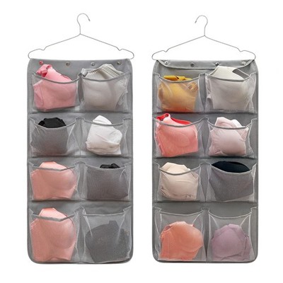 Dual Sided Hanging Closet Organizer 16 Large Nylon Mesh Pockets for Socks