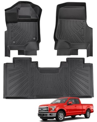 Floor Mats Ford F150 Super Extended Cab 2015-2026 All Weather TPE 3PCS Black