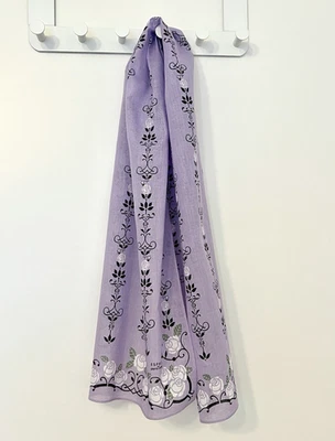 Bufanda de algodón vintage Pierre Cardin ESPACE 118 cm, chal largo floral rosa lavanda - Imagen 1 de 4
